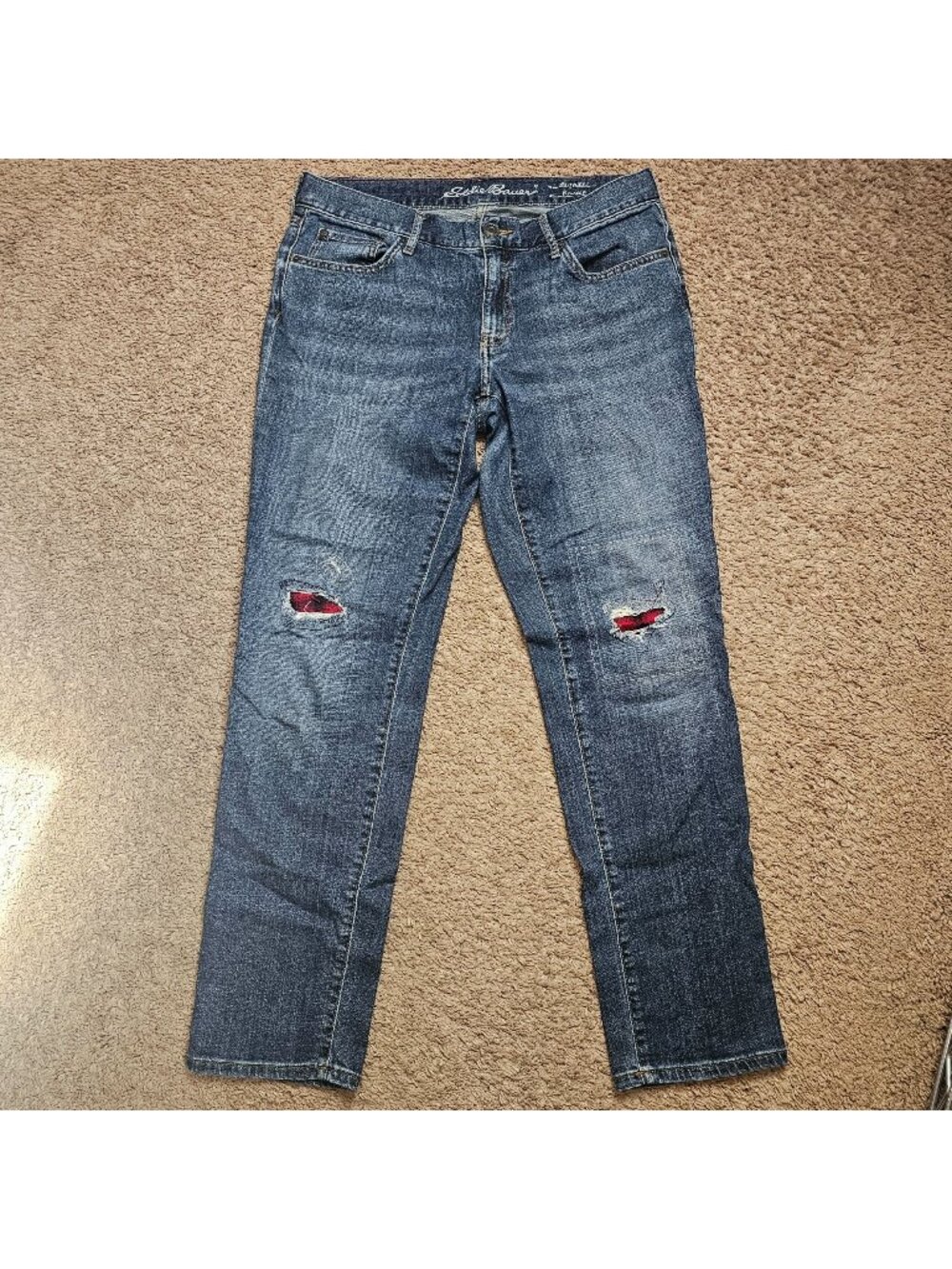 Eddie Bauer Jeans Womens 6 32x30 Boyfriend Relaxed Fit Denim Stretch Patched
